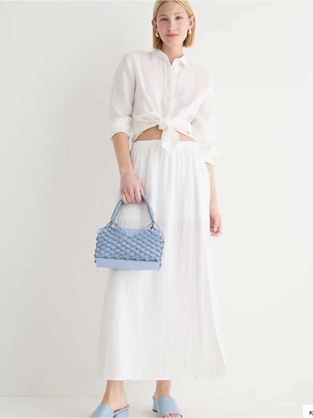 J.Crew $90 White Soft Gauze Cotton Maxi Midi Skirt S Side Slit Pull-On Lined